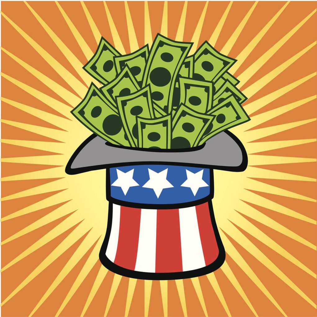 Cartoon American Hat With Money Spilling Out